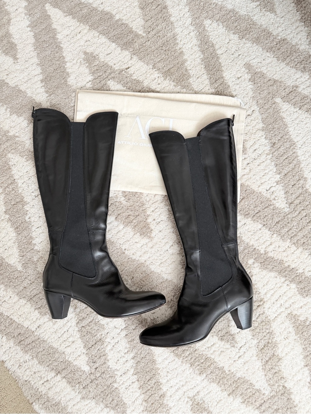 Attilio Giusti Leombruni Black Leather Double Gored Knee Boot EU38